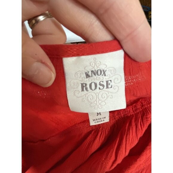 KNOX ROSE Size Medium Sleeveless Knit Blouse Red Eyelet Embroidered Boho - Picture 6 of 7